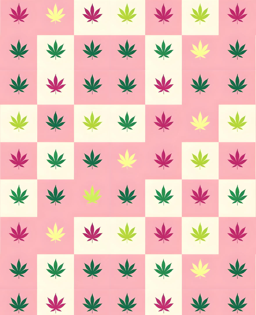 Plush Blanket - Cute Holiday Cannibis Theme Pattern Throw in Pinks and Greens