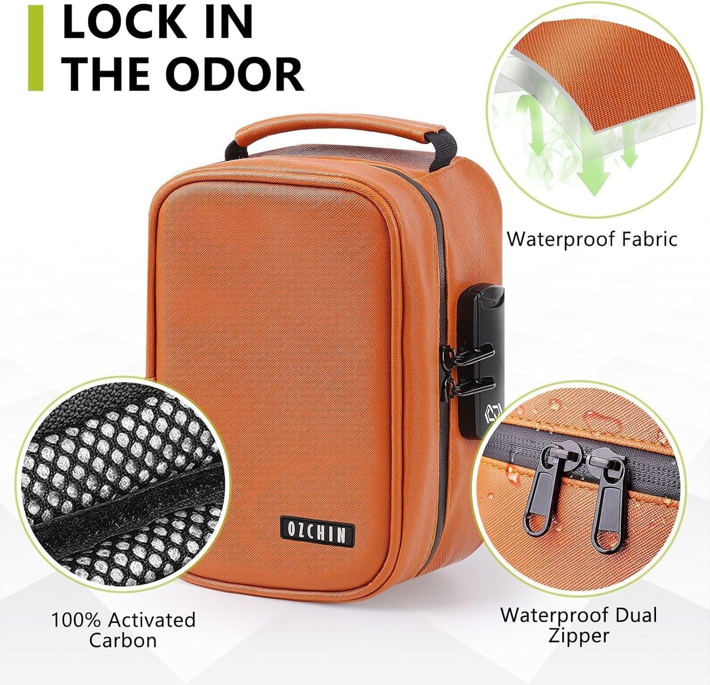 Smell Proof Bag Leather 5.12" Lockable Odorless Storage Travel Organizer