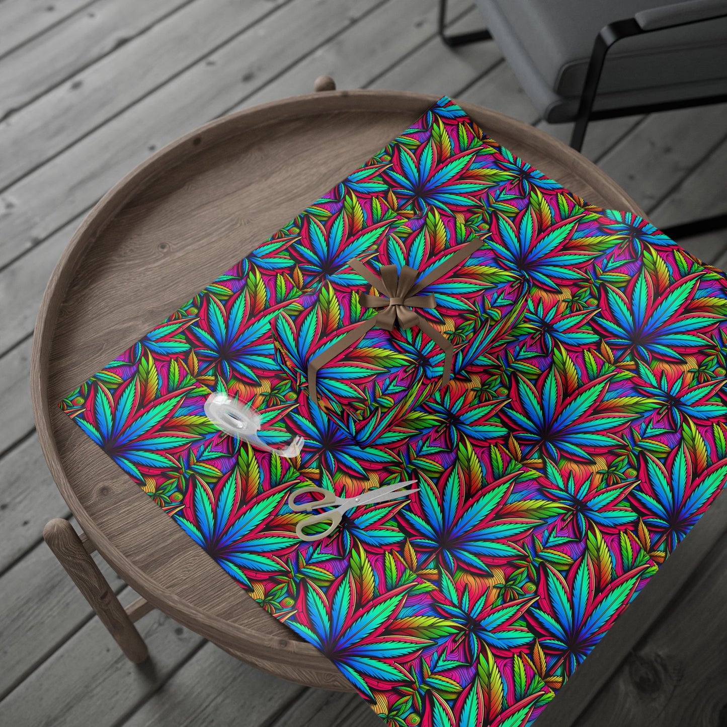 Vibrant Boho Cannabis Leaf Design Wrapping Paper Roll