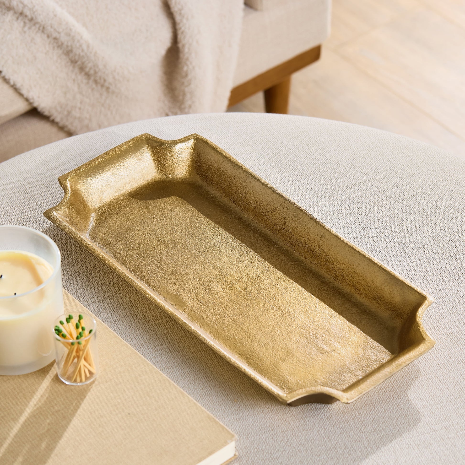 17"X8" Gold Cast Metal Decorative Tray