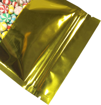 100 Shiny Colored Aluminum Mylar Foil Clear Window Reclosable Quickqlick™ Stand-Up Bags (4" X 6", Gold)