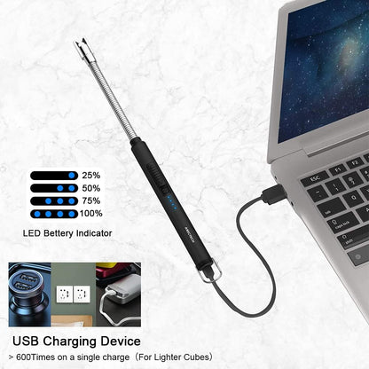 Electric Arc Candle Lighter Flameless Rechargeable USB Long Lighters for Candle Cooking Bbqs Fireworks Black