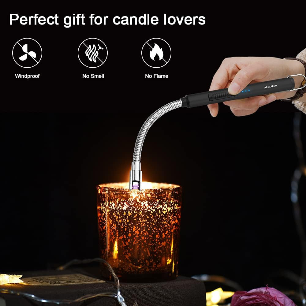 Electric Arc Candle Lighter Flameless Rechargeable USB Long Lighters for Candle Cooking Bbqs Fireworks Black