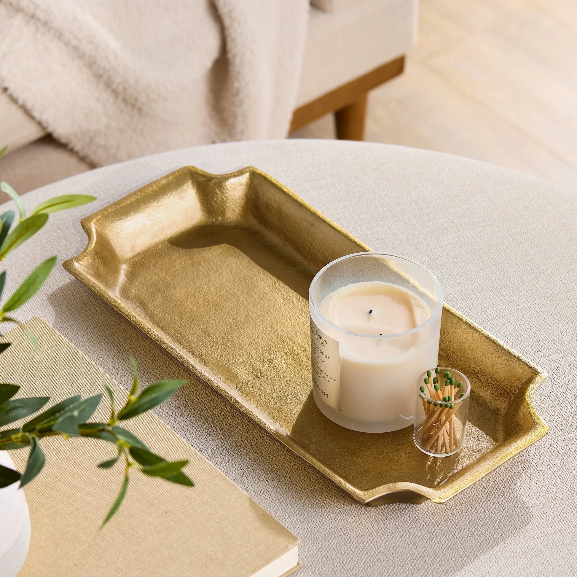 17"X8" Gold Cast Metal Decorative Tray