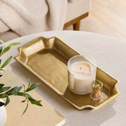 17"X8" Gold Cast Metal Decorative Tray