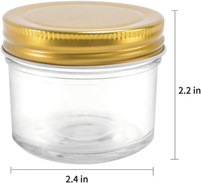 4 Oz Clear Glass Jars with Metal Golden Lids, Pack of 40, 100Ml round Canning Jars,Ideal for Spices, Herbs, Honey, Jam, Wedding Favors