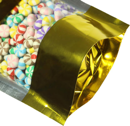 100 Shiny Colored Aluminum Mylar Foil Clear Window Reclosable Quickqlick™ Stand-Up Bags (4" X 6", Gold)