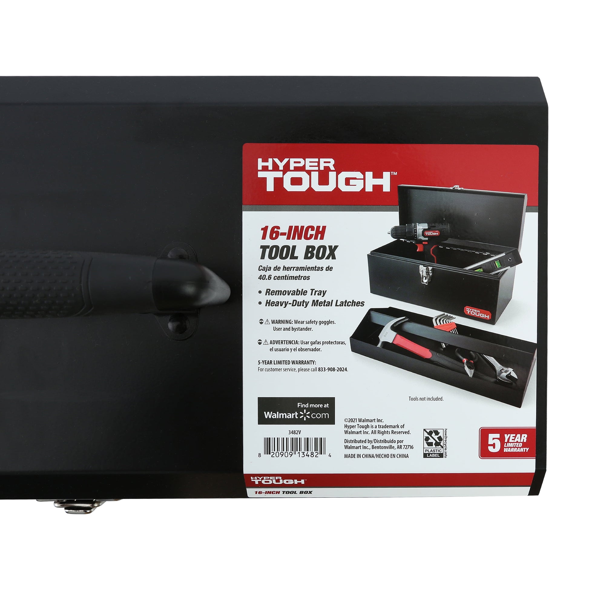 16-Inch Black Metal Tool Box with Removable Tool Tray