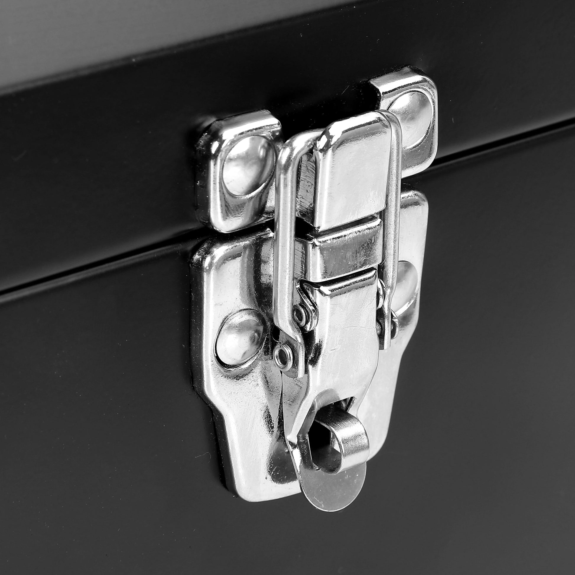 16-Inch Black Metal Tool Box with Removable Tool Tray