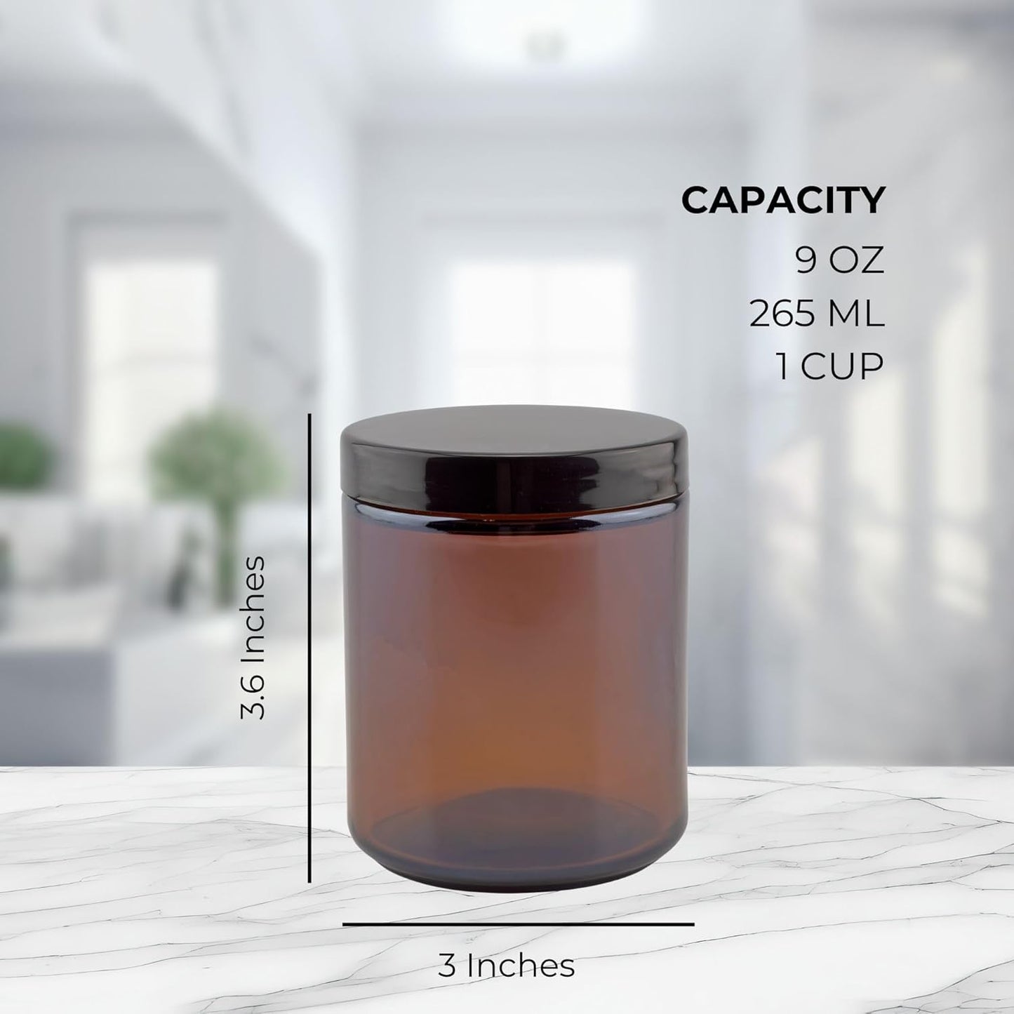 8Oz / 9Oz Amber Glass Jars (Pack of 6) Straight Sided Cosmetic Jars, Great for Body Butter, Creams, Stash Jars, Etc.