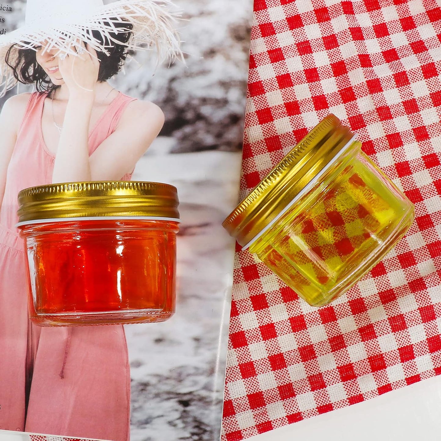 4 Oz Clear Glass Jars with Metal Golden Lids, Pack of 40, 100Ml round Canning Jars,Ideal for Spices, Herbs, Honey, Jam, Wedding Favors