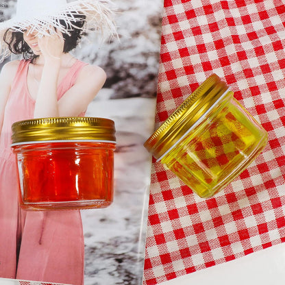 4 Oz Clear Glass Jars with Metal Golden Lids, Pack of 40, 100Ml round Canning Jars,Ideal for Spices, Herbs, Honey, Jam, Wedding Favors
