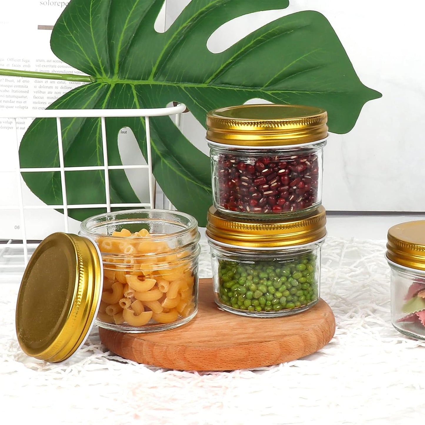 4 Oz Clear Glass Jars with Metal Golden Lids, Pack of 40, 100Ml round Canning Jars,Ideal for Spices, Herbs, Honey, Jam, Wedding Favors