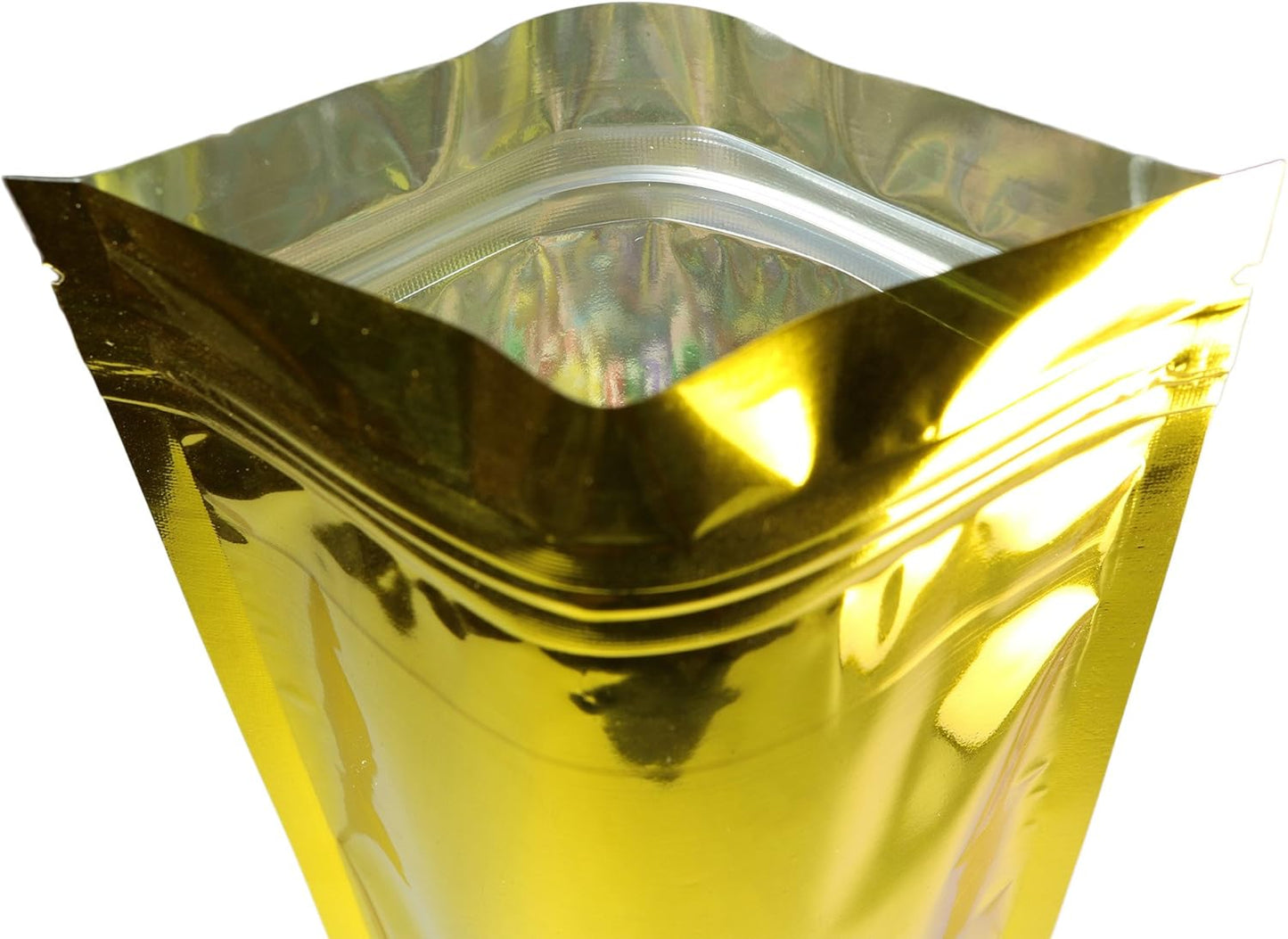 100 Shiny Colored Aluminum Mylar Foil Clear Window Reclosable Quickqlick™ Stand-Up Bags (4" X 6", Gold)