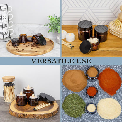 8Oz / 9Oz Amber Glass Jars (Pack of 6) Straight Sided Cosmetic Jars, Great for Body Butter, Creams, Stash Jars, Etc.