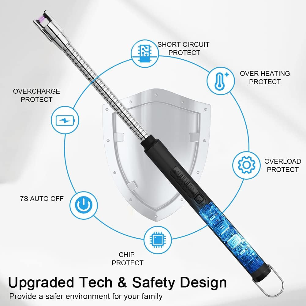 Electric Arc Candle Lighter Flameless Rechargeable USB Long Lighters for Candle Cooking Bbqs Fireworks Black