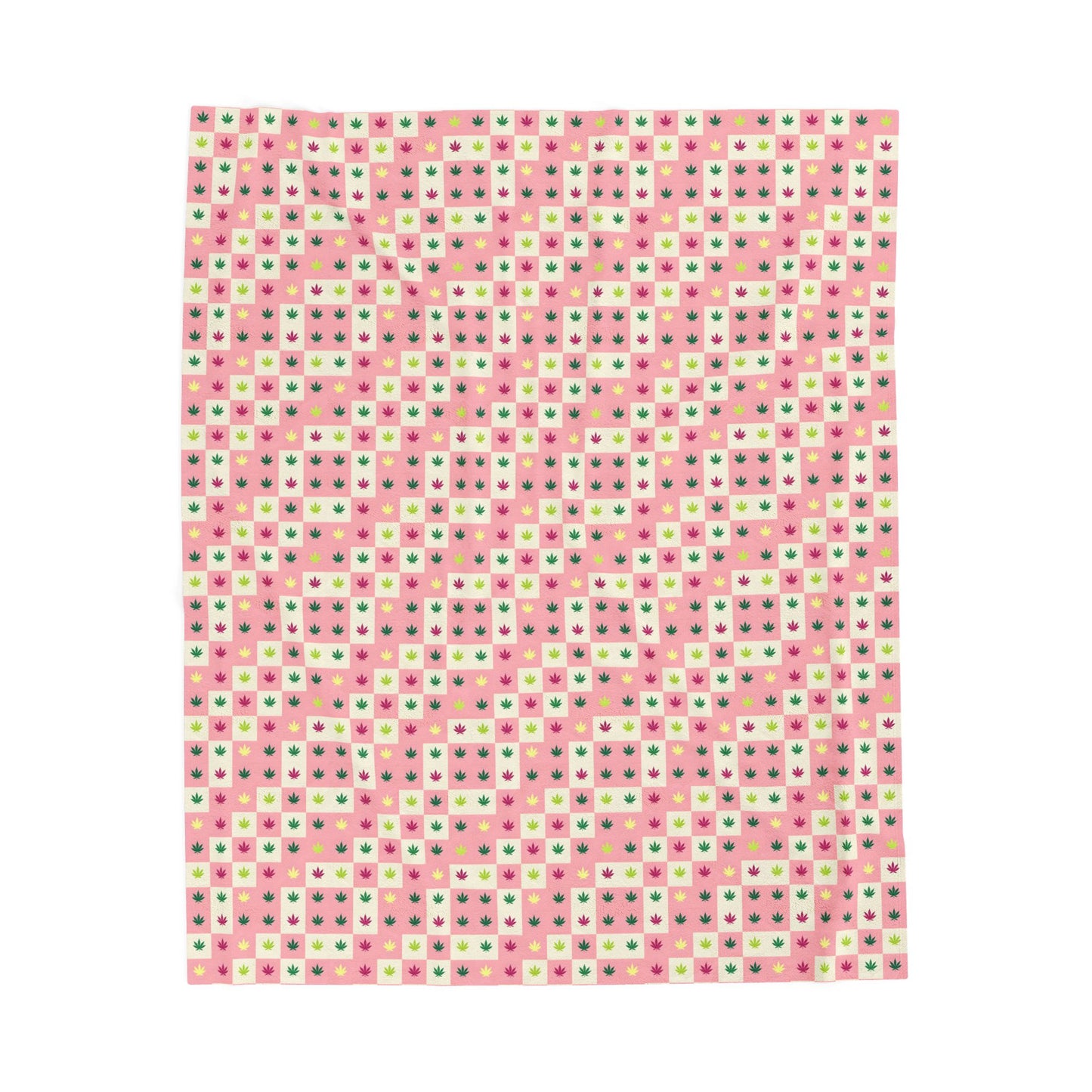 Plush Blanket - Cute Holiday Cannibis Theme Pattern Throw in Pinks and Greens