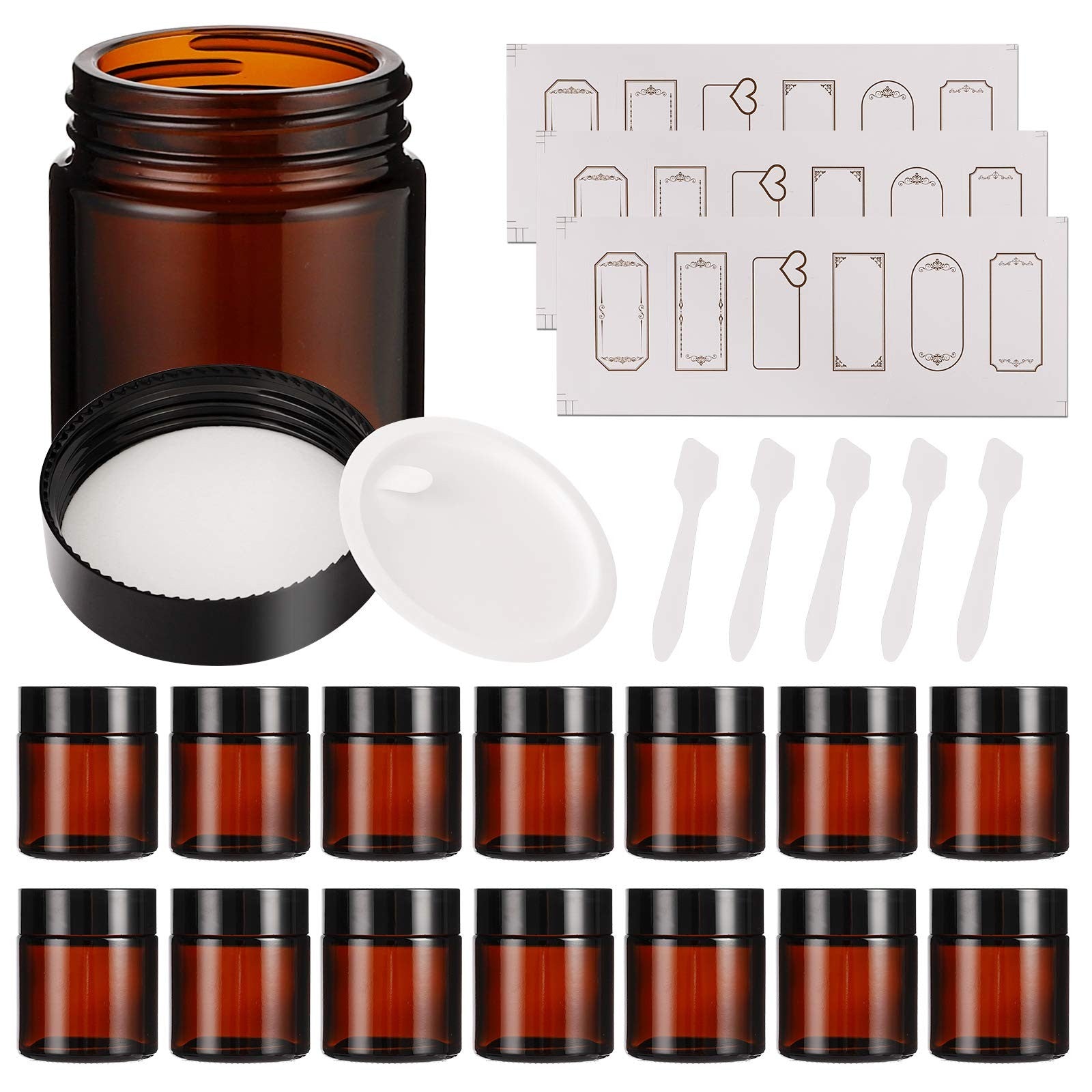 15 Pack 4 Oz Amber Glass Jars with Lids, round Empty Containers for Sc