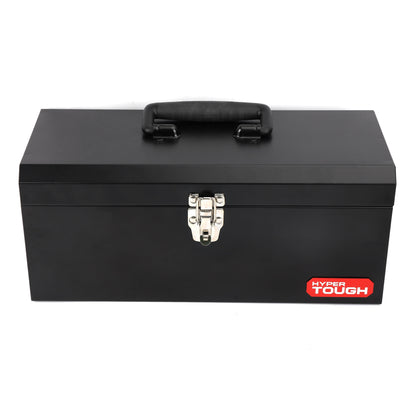16-Inch Black Metal Tool Box with Removable Tool Tray