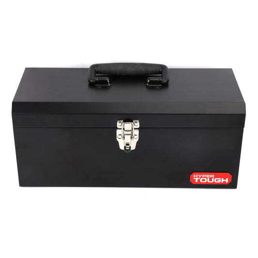 16-Inch Black Metal Tool Box with Removable Tool Tray