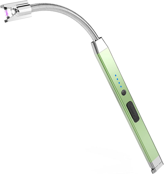 Lighter Electric Lighter Candle Lighter Rechargeable USB Lighter Arc Grill Lighter with LED Lighting for Candle Camping BBQ (Green)