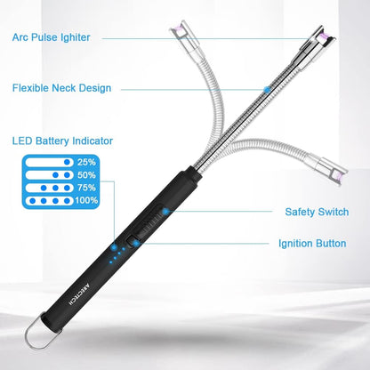 Electric Arc Candle Lighter Flameless Rechargeable USB Long Lighters for Candle Cooking Bbqs Fireworks Black