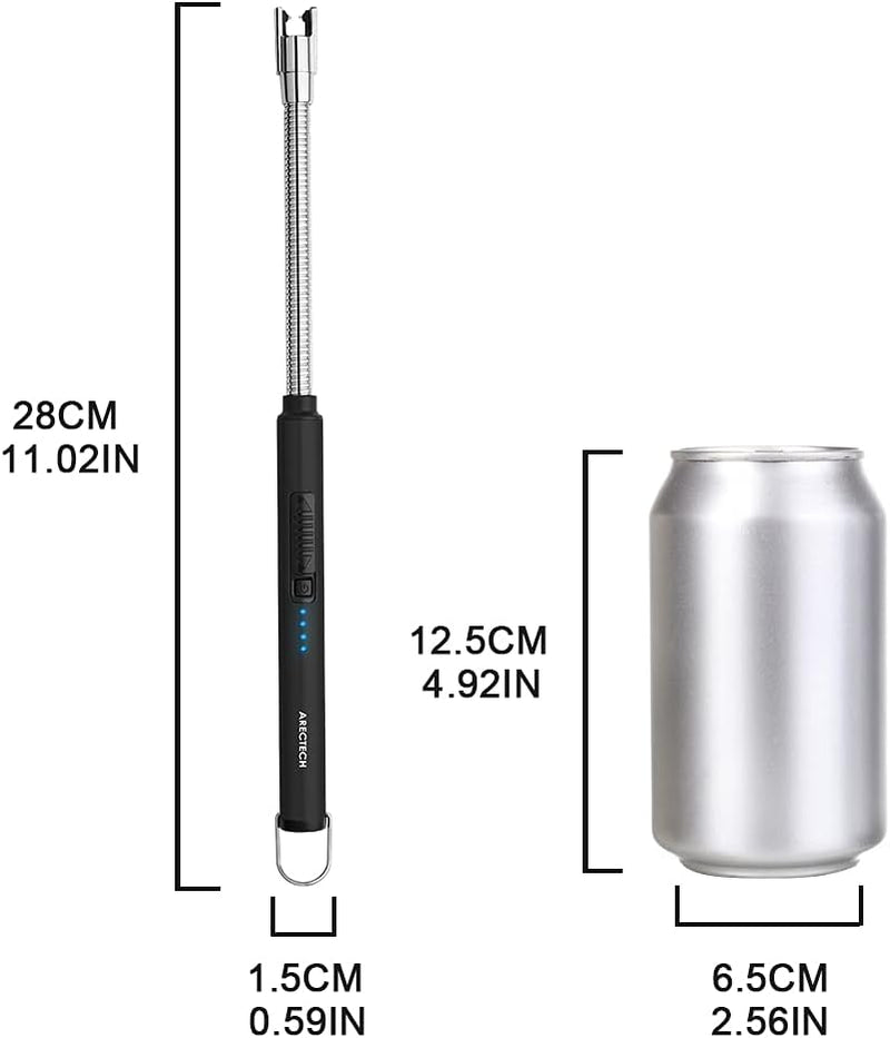 Electric Arc Candle Lighter Flameless Rechargeable USB Long Lighters for Candle Cooking Bbqs Fireworks Black