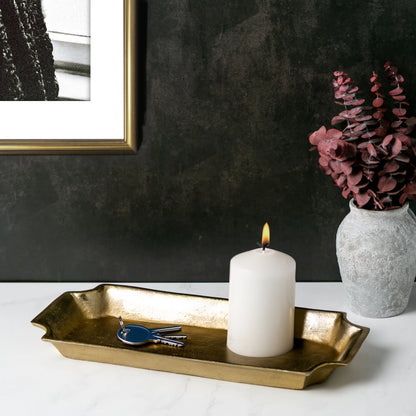 17"X8" Gold Cast Metal Decorative Tray