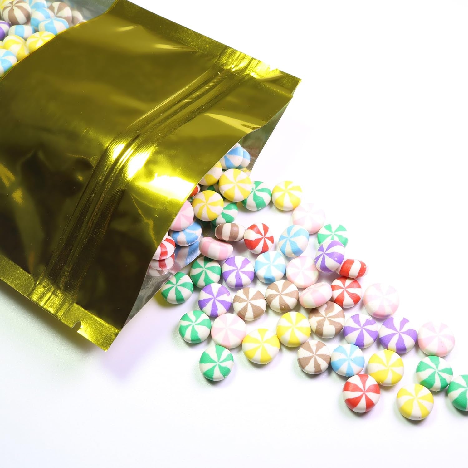 100 Shiny Colored Aluminum Mylar Foil Clear Window Reclosable Quickqlick™ Stand-Up Bags (4" X 6", Gold)