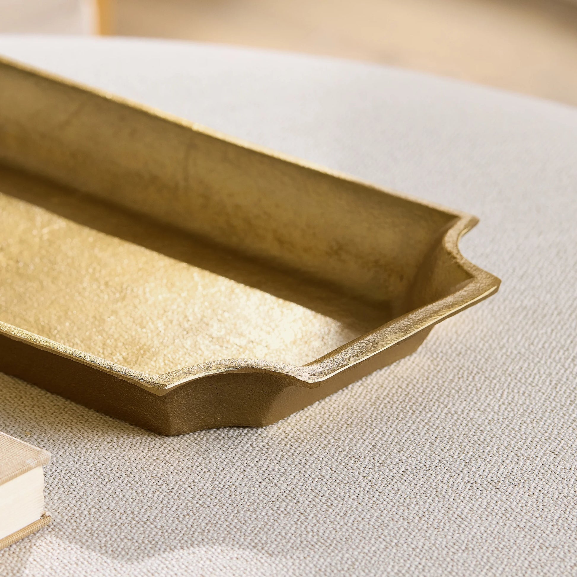 17"X8" Gold Cast Metal Decorative Tray