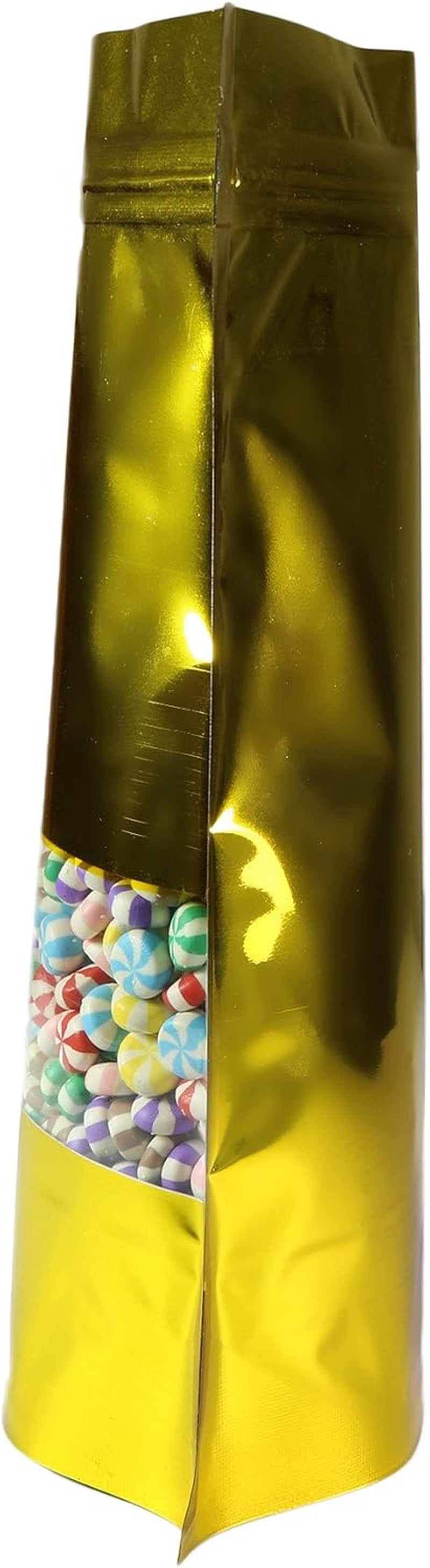 100 Shiny Colored Aluminum Mylar Foil Clear Window Reclosable Quickqlick™ Stand-Up Bags (4" X 6", Gold)