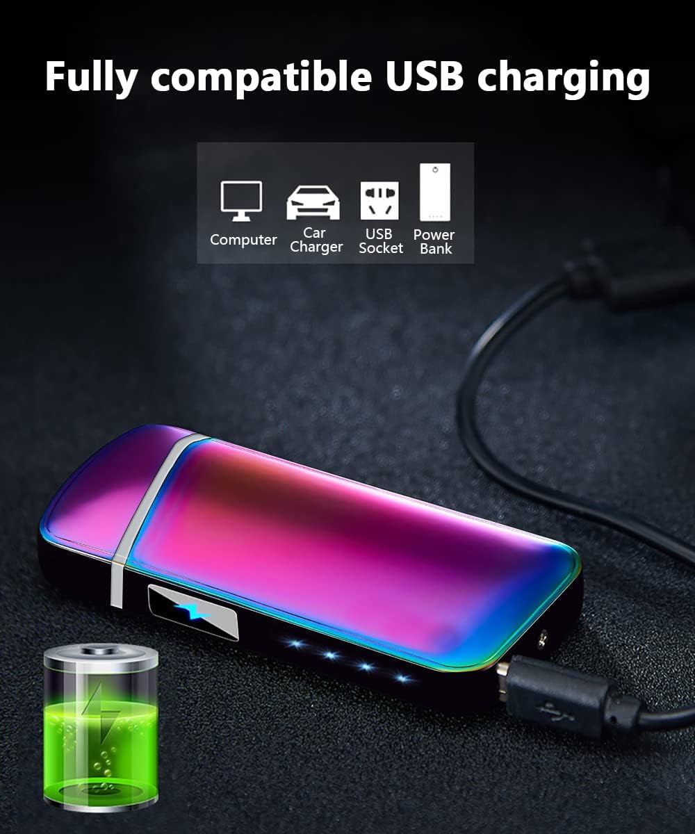 Electric Lighter Windproof Lighter, Plasma Lighter for Smoking Dual Arc Lighter,Rechargeable USB Lighter with Rhythmic Flashing Battery Indicator (Magic)
