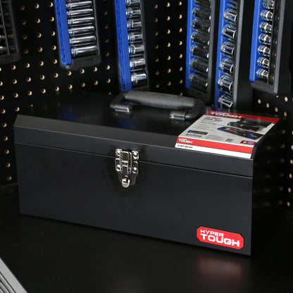 16-Inch Black Metal Tool Box with Removable Tool Tray