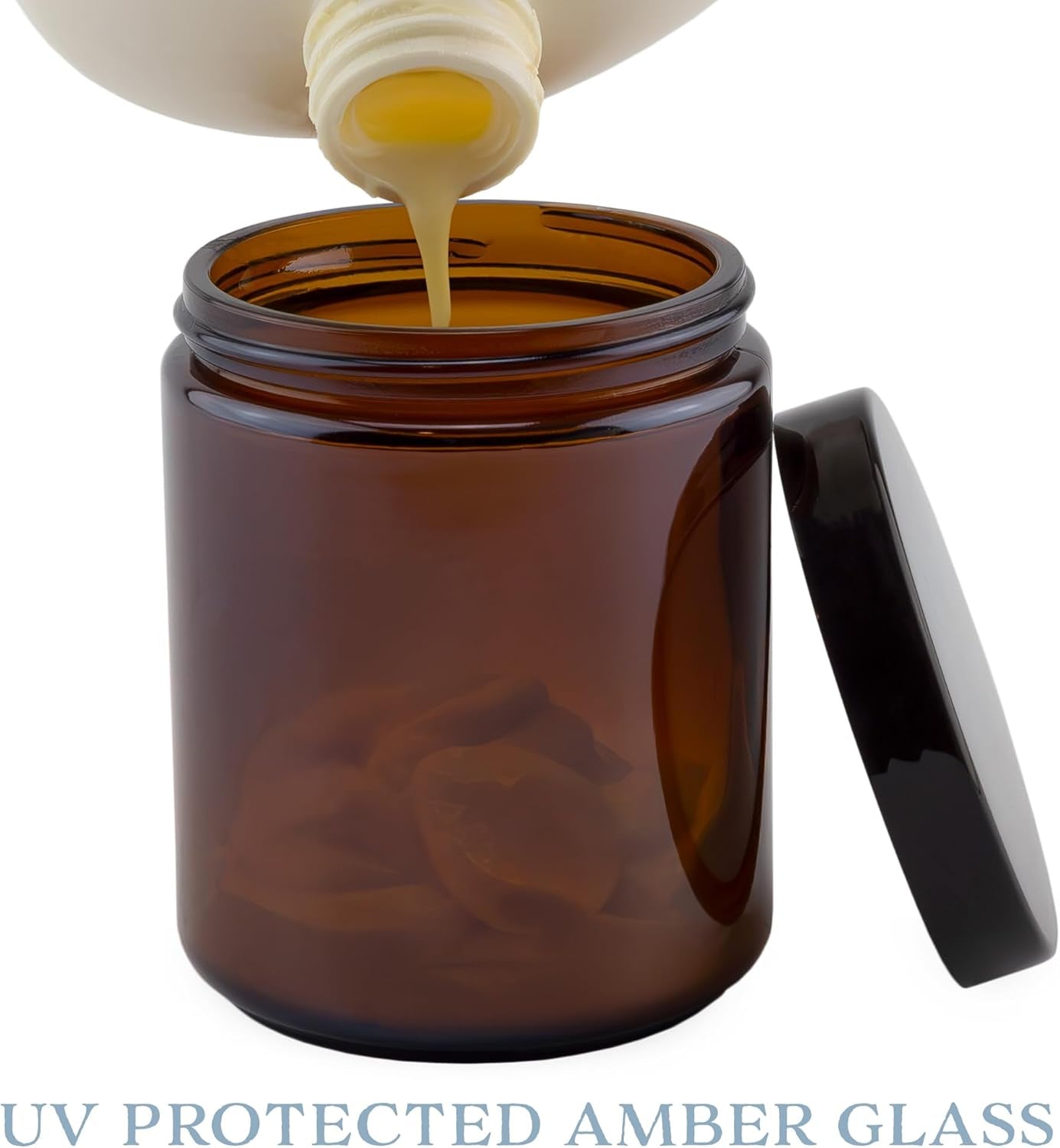 8Oz / 9Oz Amber Glass Jars (Pack of 6) Straight Sided Cosmetic Jars, Great for Body Butter, Creams, Stash Jars, Etc.