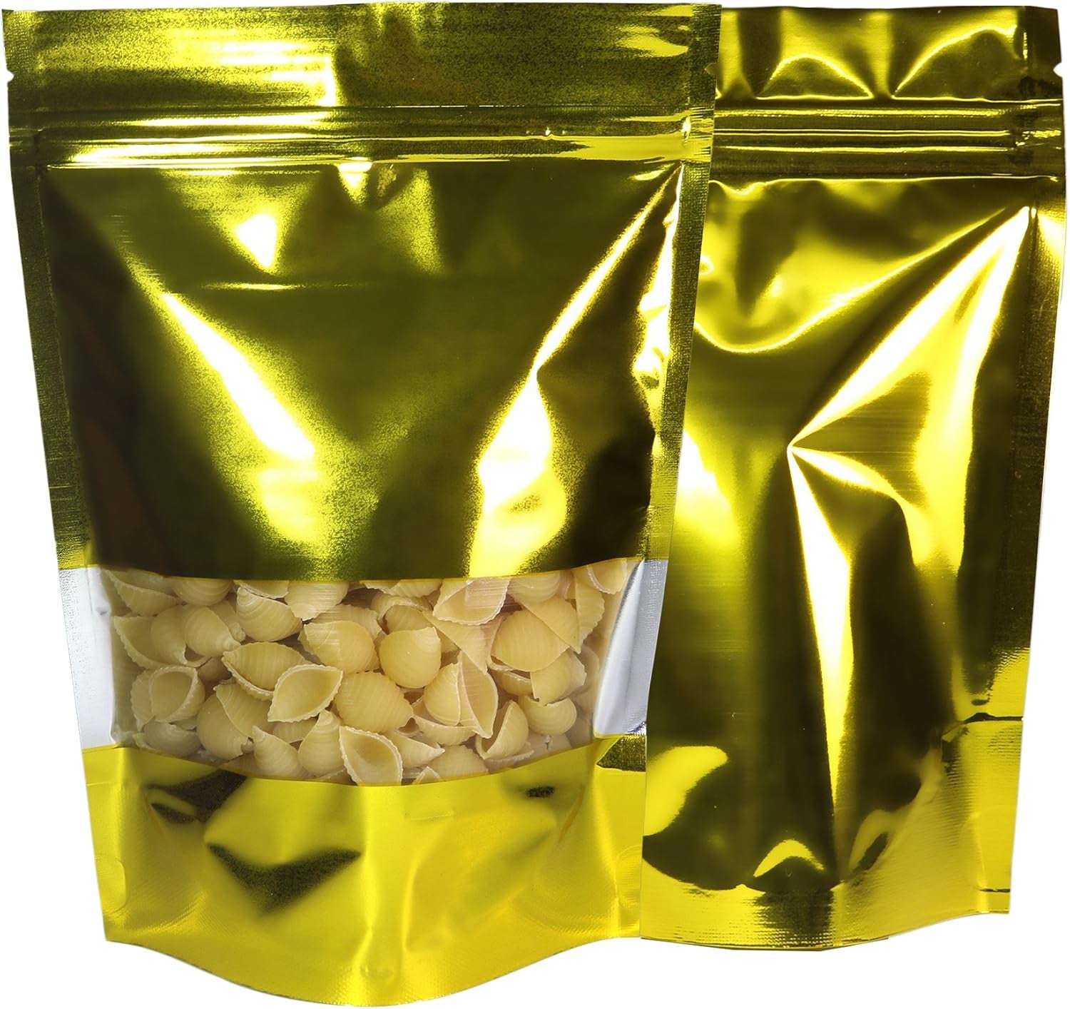 100 Shiny Colored Aluminum Mylar Foil Clear Window Reclosable Quickqlick™ Stand-Up Bags (4" X 6", Gold)