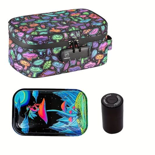FIREDOG Smell Proof Case with Lock, Smell Proof Bag Set with Grinder，Storage Jar