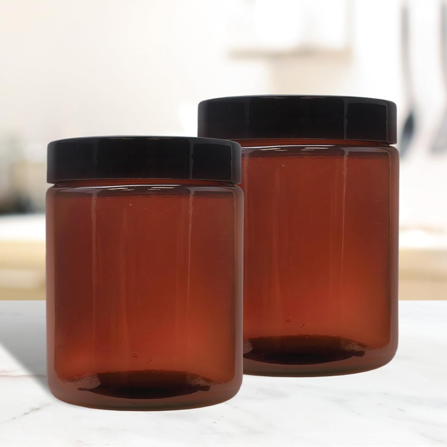 8Oz / 9Oz Amber Glass Jars (Pack of 6) Straight Sided Cosmetic Jars, Great for Body Butter, Creams, Stash Jars, Etc.