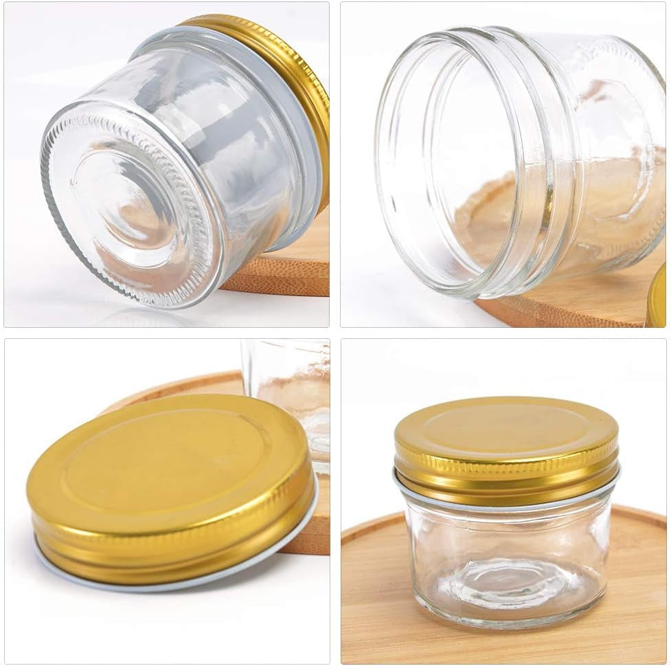 4 Oz Clear Glass Jars with Metal Golden Lids, Pack of 40, 100Ml round Canning Jars,Ideal for Spices, Herbs, Honey, Jam, Wedding Favors