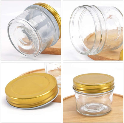 4 Oz Clear Glass Jars with Metal Golden Lids, Pack of 40, 100Ml round Canning Jars,Ideal for Spices, Herbs, Honey, Jam, Wedding Favors